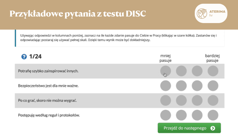 Przykładowe pytania z testu DISC